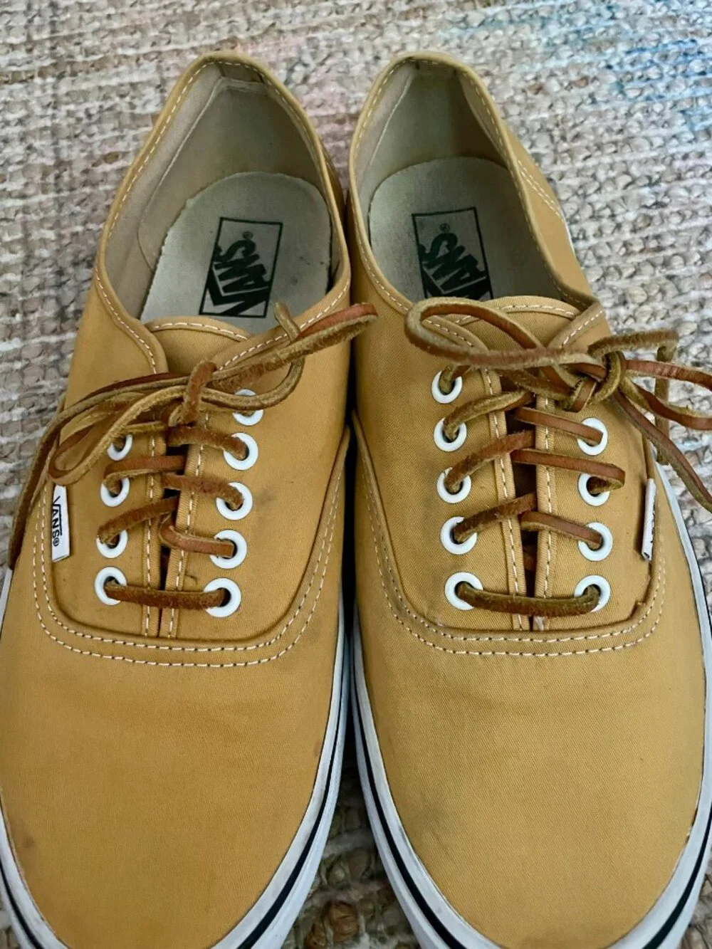 VANS Authentic Canvas Leather Lace-up Sneakers Mustard Yellow / Golden Mens 10